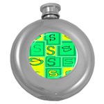 Letter Huruf S Sign Green Yellow Round Hip Flask (5 oz) Front