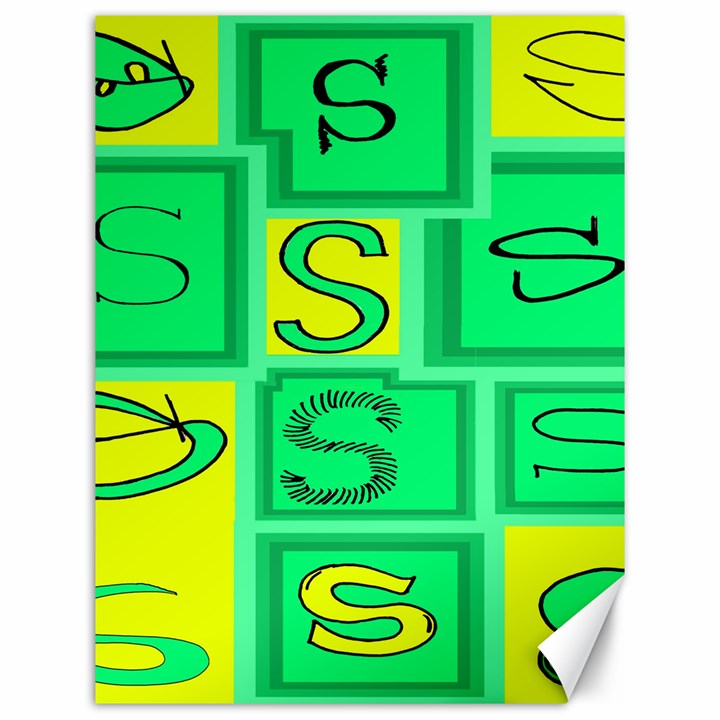 Letter Huruf S Sign Green Yellow Canvas 12  x 16  