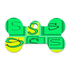 Letter Huruf S Sign Green Yellow Dog Tag Bone (one Side) by Mariart