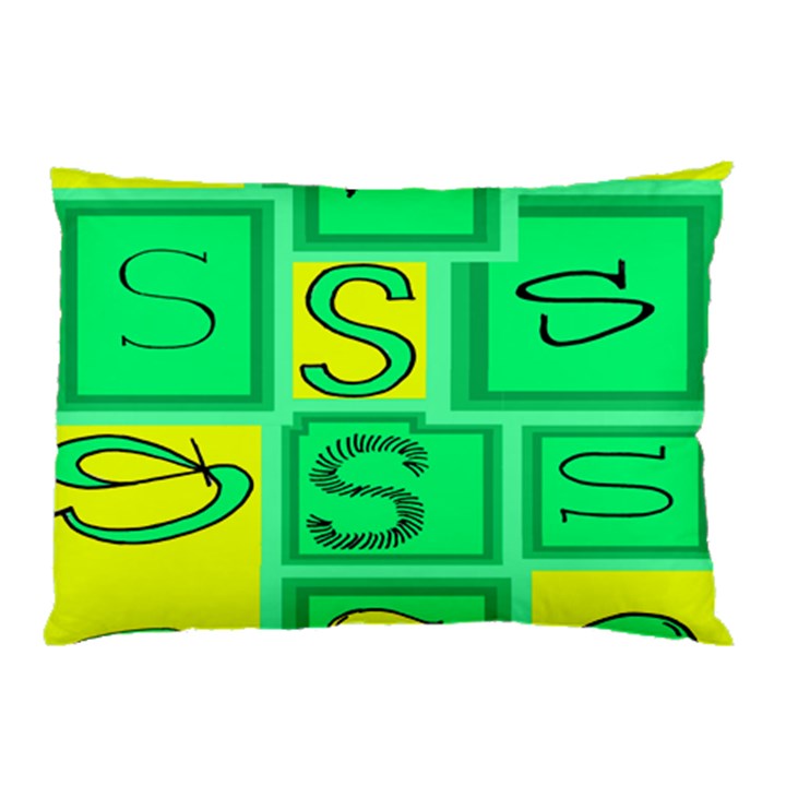 Letter Huruf S Sign Green Yellow Pillow Case