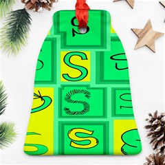 Letter Huruf S Sign Green Yellow Ornament (bell) by Mariart