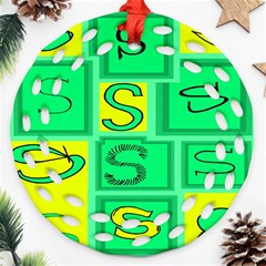 Letter Huruf S Sign Green Yellow Round Filigree Ornament (two Sides)