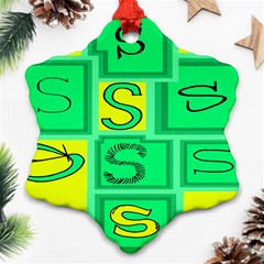 Letter Huruf S Sign Green Yellow Snowflake Ornament (two Sides)