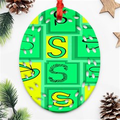 Letter Huruf S Sign Green Yellow Oval Filigree Ornament (two Sides) by Mariart