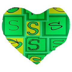 Letter Huruf S Sign Green Yellow Large 19  Premium Heart Shape Cushions by Mariart