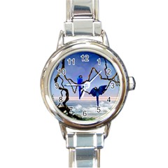 Wonderful Blue  Parrot Looking To The Ocean Round Italian Charm Watch by FantasyWorld7