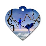 Wonderful Blue  Parrot Looking To The Ocean Dog Tag Heart (Two Sides)