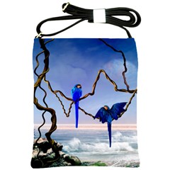 Wonderful Blue  Parrot Looking To The Ocean Shoulder Sling Bags