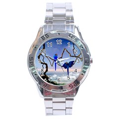 Wonderful Blue  Parrot Looking To The Ocean Stainless Steel Analogue Watch by FantasyWorld7