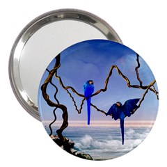 Wonderful Blue  Parrot Looking To The Ocean 3  Handbag Mirrors by FantasyWorld7