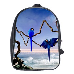 Wonderful Blue  Parrot Looking To The Ocean School Bag (xl) by FantasyWorld7