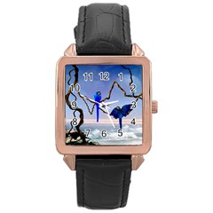 Wonderful Blue  Parrot Looking To The Ocean Rose Gold Leather Watch  by FantasyWorld7