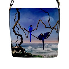 Wonderful Blue  Parrot Looking To The Ocean Flap Messenger Bag (L) 