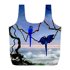 Wonderful Blue  Parrot Looking To The Ocean Full Print Recycle Bags (l)  by FantasyWorld7