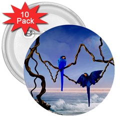 Wonderful Blue  Parrot Looking To The Ocean 3  Buttons (10 Pack)  by FantasyWorld7