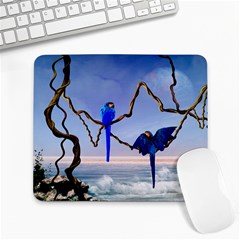 Wonderful Blue  Parrot Looking To The Ocean Large Mousepads by FantasyWorld7