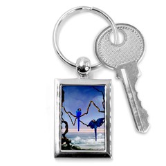 Wonderful Blue  Parrot Looking To The Ocean Key Chains (Rectangle) 