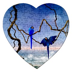 Wonderful Blue  Parrot Looking To The Ocean Jigsaw Puzzle (Heart)