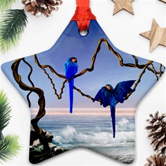 Wonderful Blue  Parrot Looking To The Ocean Star Ornament (two Sides) by FantasyWorld7