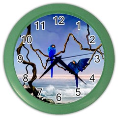 Wonderful Blue  Parrot Looking To The Ocean Color Wall Clocks