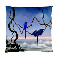 Wonderful Blue  Parrot Looking To The Ocean Standard Cushion Case (two Sides) by FantasyWorld7