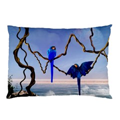 Wonderful Blue  Parrot Looking To The Ocean Pillow Case by FantasyWorld7