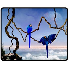 Wonderful Blue  Parrot Looking To The Ocean Fleece Blanket (medium)  by FantasyWorld7