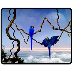 Wonderful Blue  Parrot Looking To The Ocean Double Sided Fleece Blanket (medium)  by FantasyWorld7