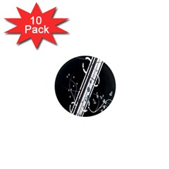 Line Light Leaf Flower Floral Black White Beauty Polka 1  Mini Magnet (10 Pack) 