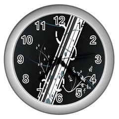 Line Light Leaf Flower Floral Black White Beauty Polka Wall Clocks (silver) 