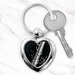 Line Light Leaf Flower Floral Black White Beauty Polka Key Chains (heart)  by Mariart