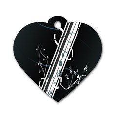 Line Light Leaf Flower Floral Black White Beauty Polka Dog Tag Heart (one Side)