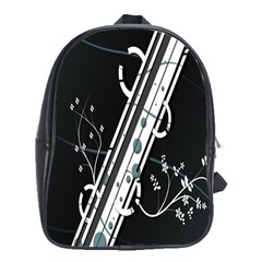 Line Light Leaf Flower Floral Black White Beauty Polka School Bag (xl)