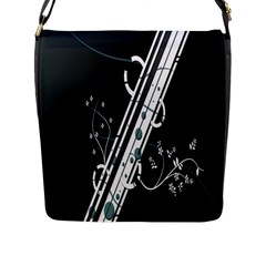 Line Light Leaf Flower Floral Black White Beauty Polka Flap Messenger Bag (l) 