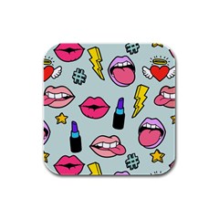 Lipstick Lips Heart Valentine Star Lightning Beauty Sexy Rubber Square Coaster (4 Pack) 