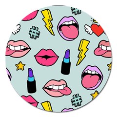 Lipstick Lips Heart Valentine Star Lightning Beauty Sexy Magnet 5  (round) by Mariart