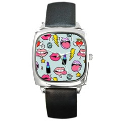 Lipstick Lips Heart Valentine Star Lightning Beauty Sexy Square Metal Watch