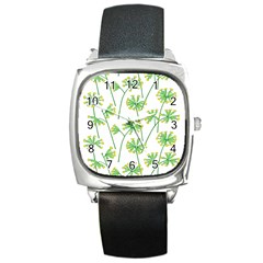 Marimekko Fabric Flower Floral Leaf Square Metal Watch by Mariart