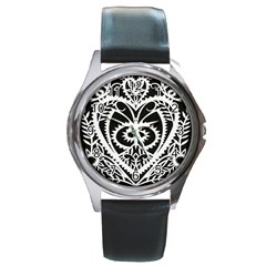 Paper Cut Butterflies Black White Round Metal Watch