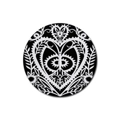 Paper Cut Butterflies Black White Rubber Round Coaster (4 Pack) 