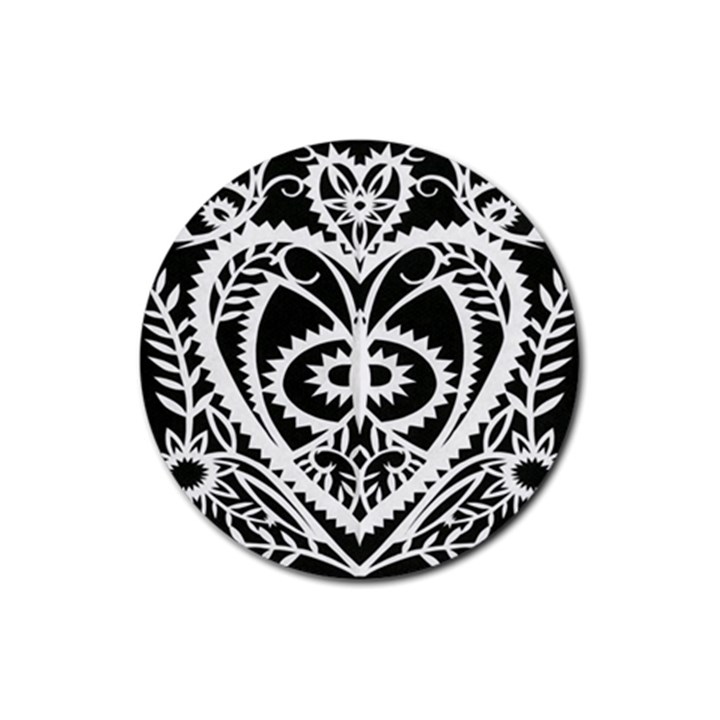 Paper Cut Butterflies Black White Rubber Round Coaster (4 pack) 