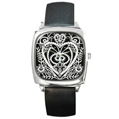 Paper Cut Butterflies Black White Square Metal Watch by Mariart