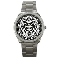 Paper Cut Butterflies Black White Sport Metal Watch by Mariart