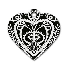 Paper Cut Butterflies Black White Dog Tag Heart (two Sides)