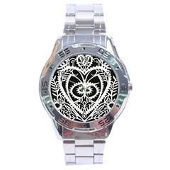 Paper Cut Butterflies Black White Stainless Steel Analogue Watch