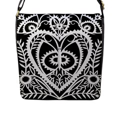 Paper Cut Butterflies Black White Flap Messenger Bag (l)  by Mariart