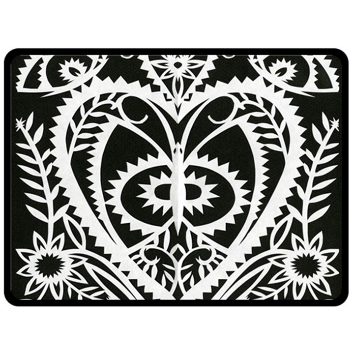 Paper Cut Butterflies Black White Double Sided Fleece Blanket (Large) 