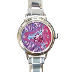 Natural Stone Red Blue Space Explore Medical Illustration Alternative Round Italian Charm Watch