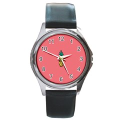 Pineapple Fruite Minimal Wallpaper Round Metal Watch by Mariart