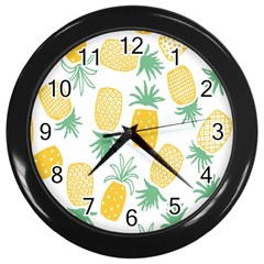 Pineapple Fruite Seamless Pattern Wall Clocks (black) by Mariart